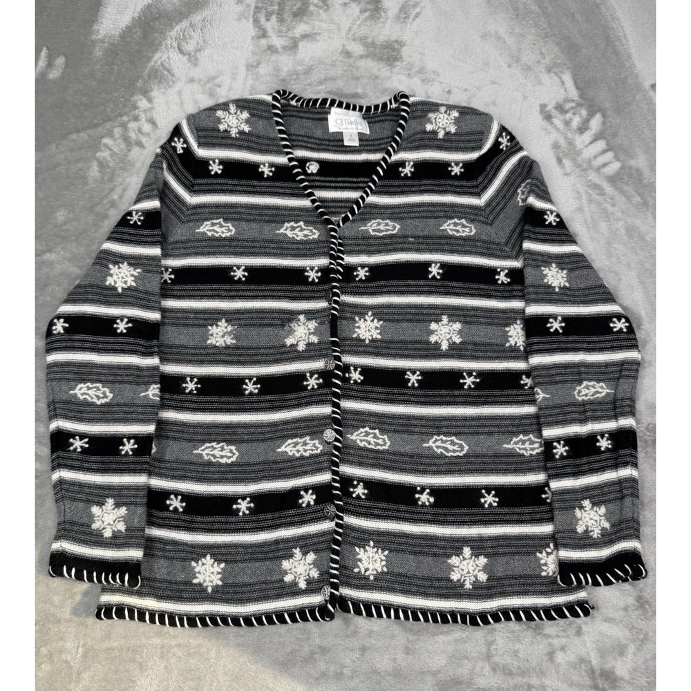 Vintage CJ Banks Wool Snowflake Cardigan Sweater Womens X Cotton Button Winter